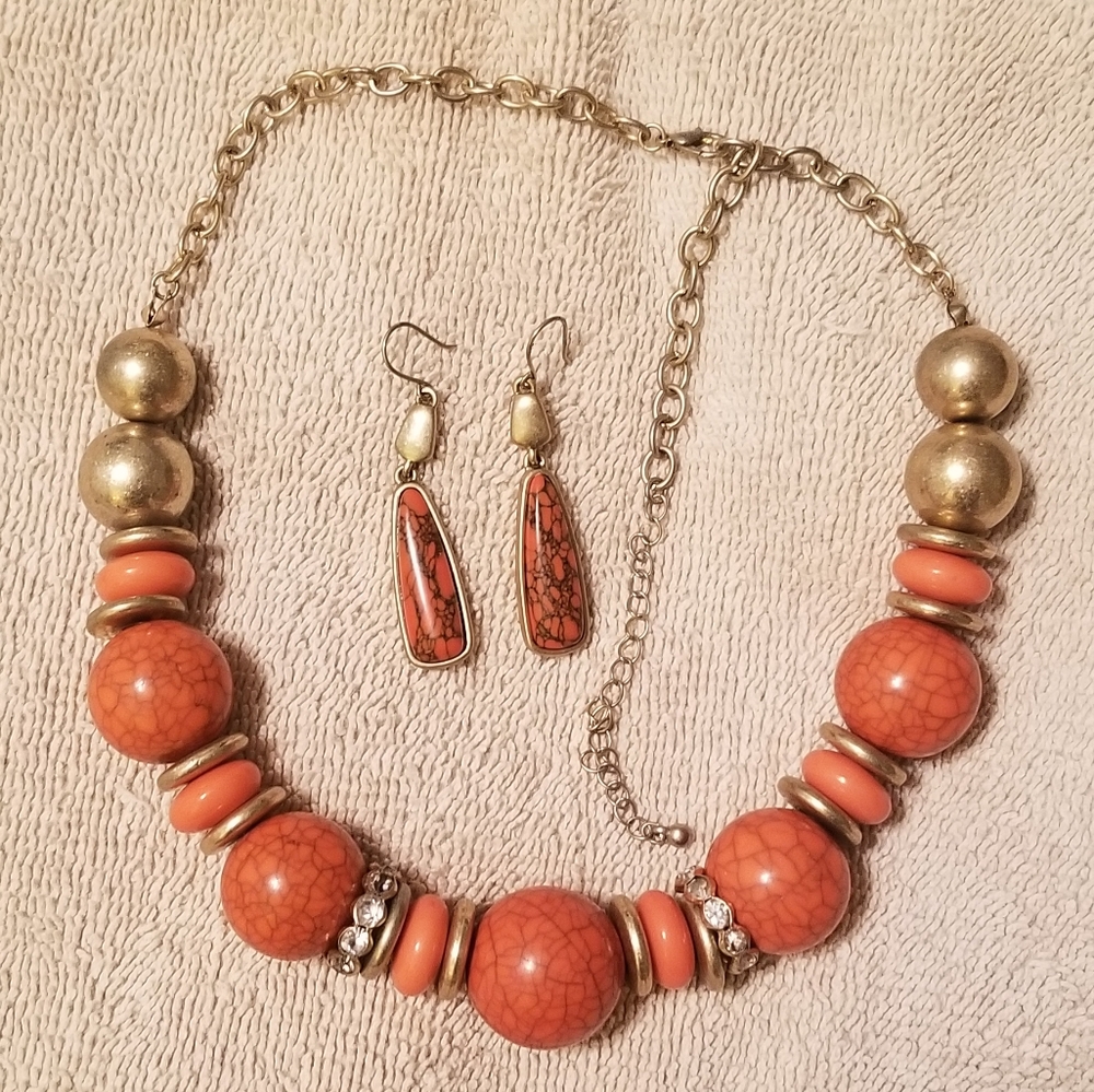 Kenneth Cole Reaction Necklace/Earring Set, Orange